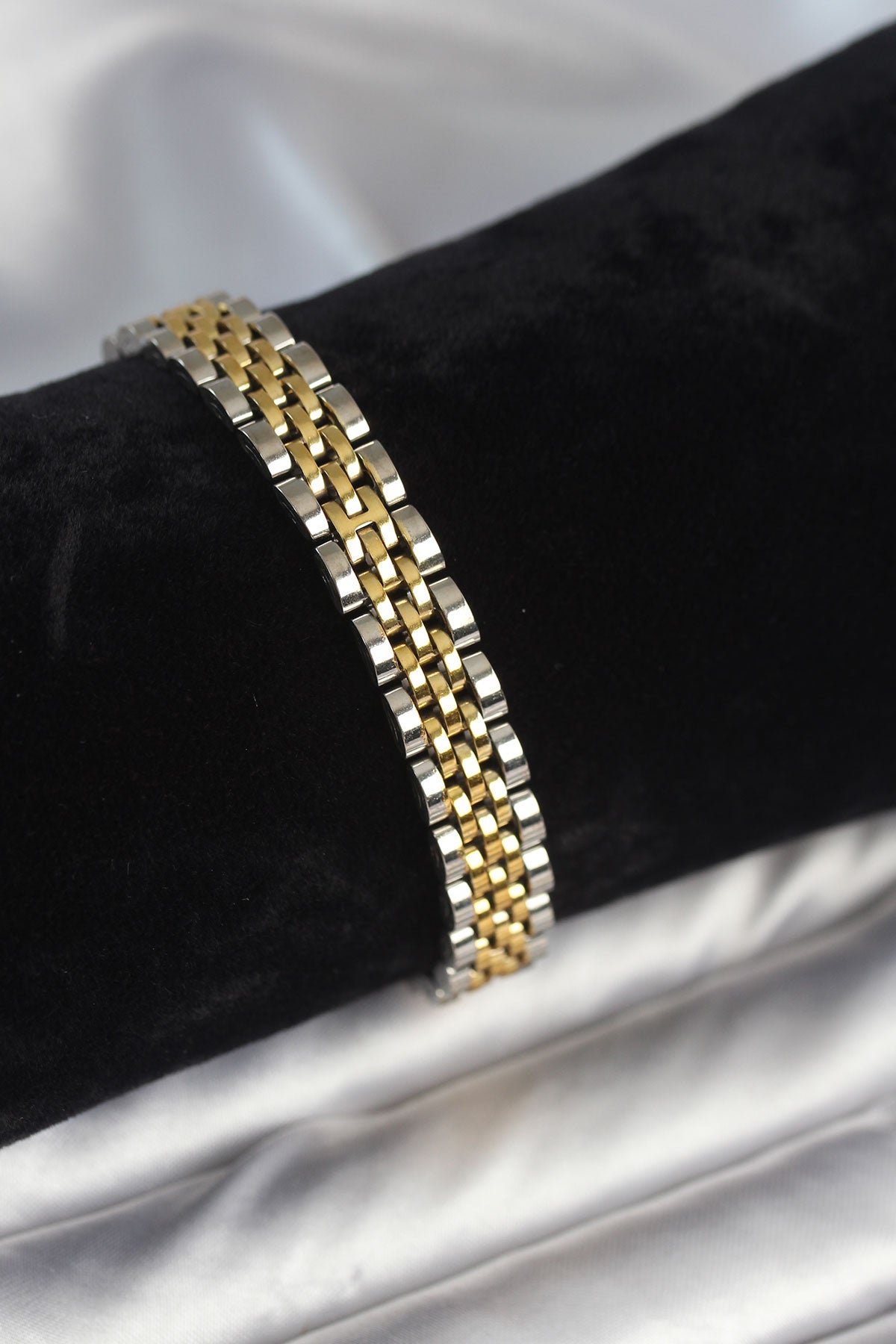 316L Çelik 9 mm Kalınlıkta Gold ve Gümüş Renkli Erkek Bileklik