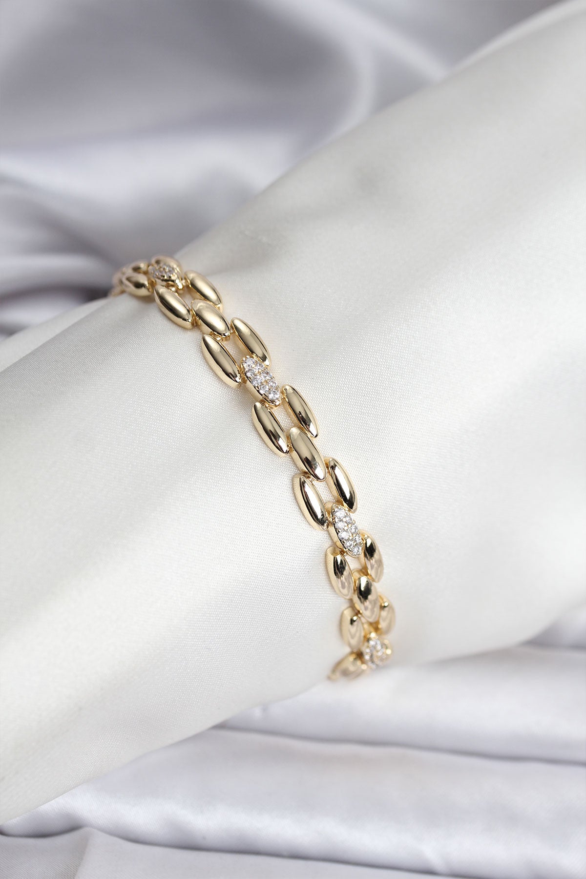 14K Gold Renk Kaplama Zirkon Taşlı Model CM Kadın Bileklik