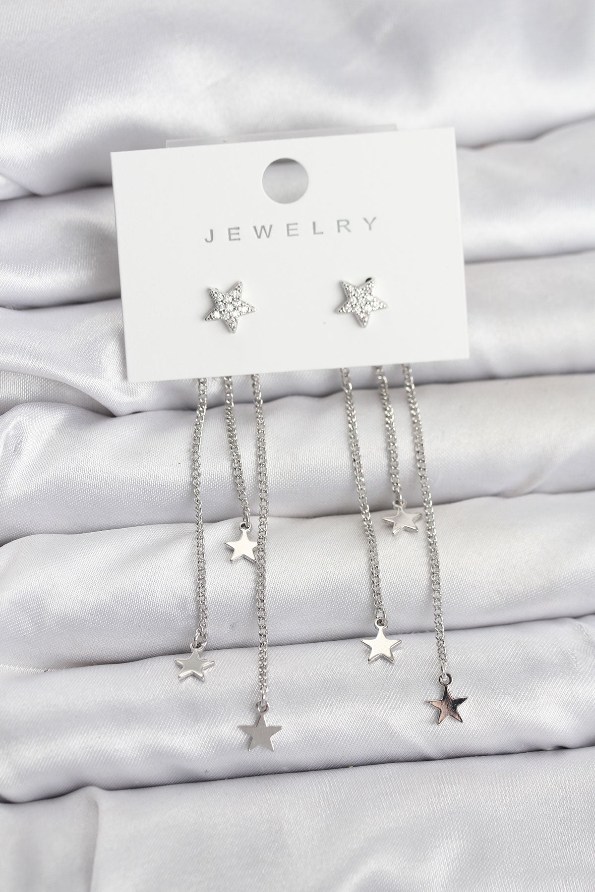 Yıldız Model Gümüş Renk Pirinç Sallantılı Kadın Küpe