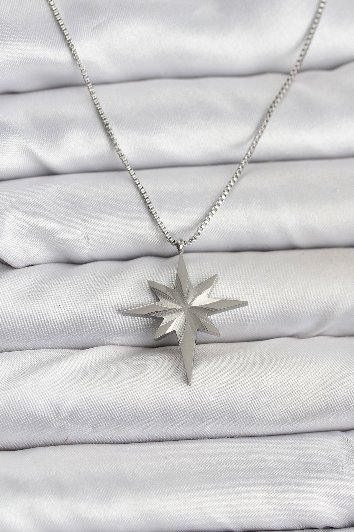 316L Çelik Zincir Gümüş Renk Kutup Yıldızı Model 60 cm Zincir Kadın Kolye