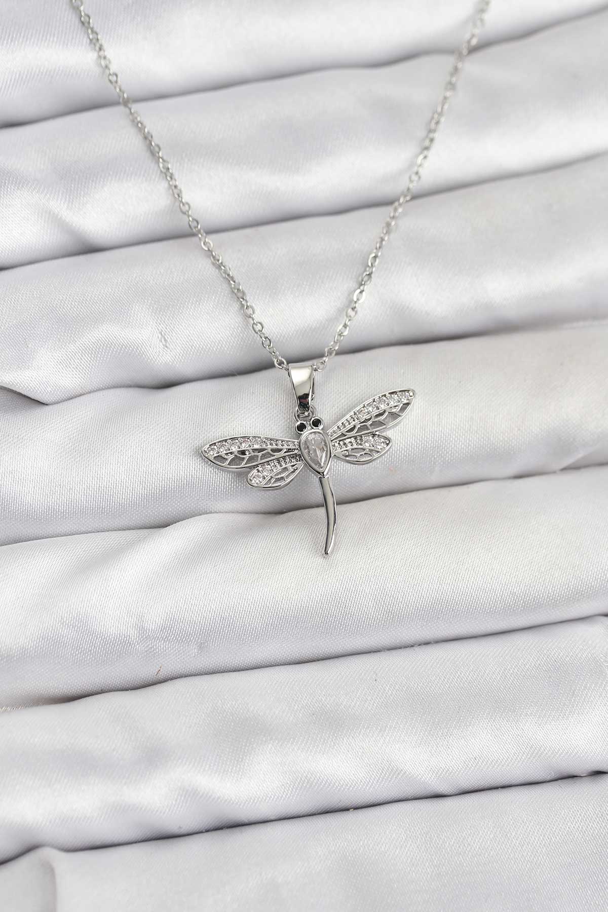 316L Çelik Zincir Gümüş Renk Yusufçuk Model Kadın Kolye