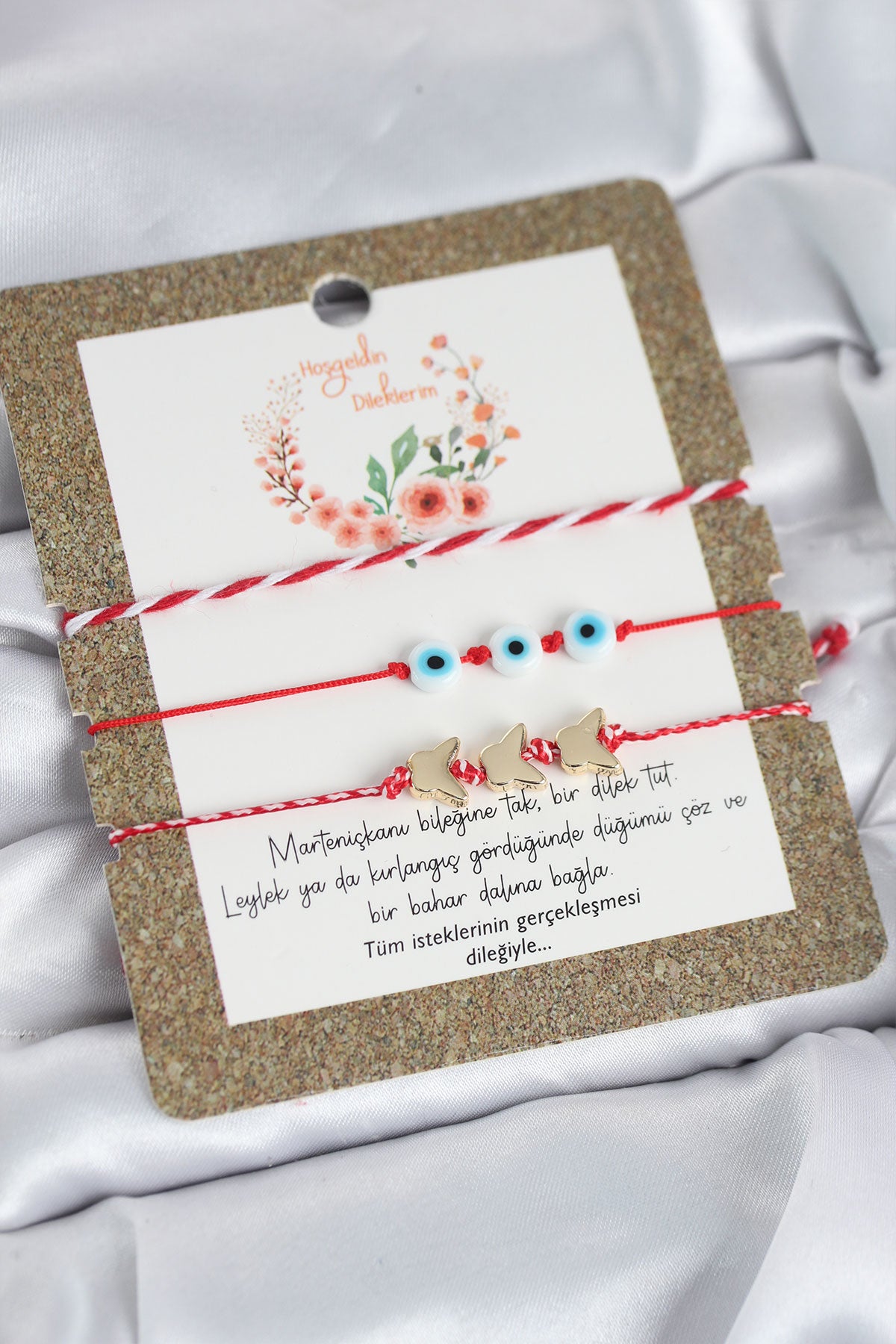 Marteniçka Bileklik 3'lü Kelebek ve Nazar Boncuklu Model