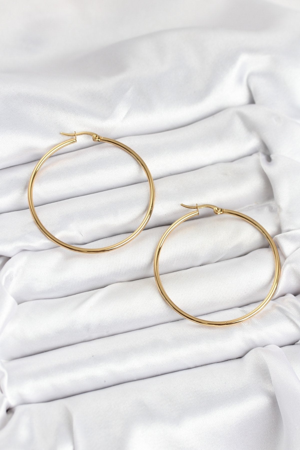 316L Çelik Gold Renk 45 mm Halka Kadın Küpe