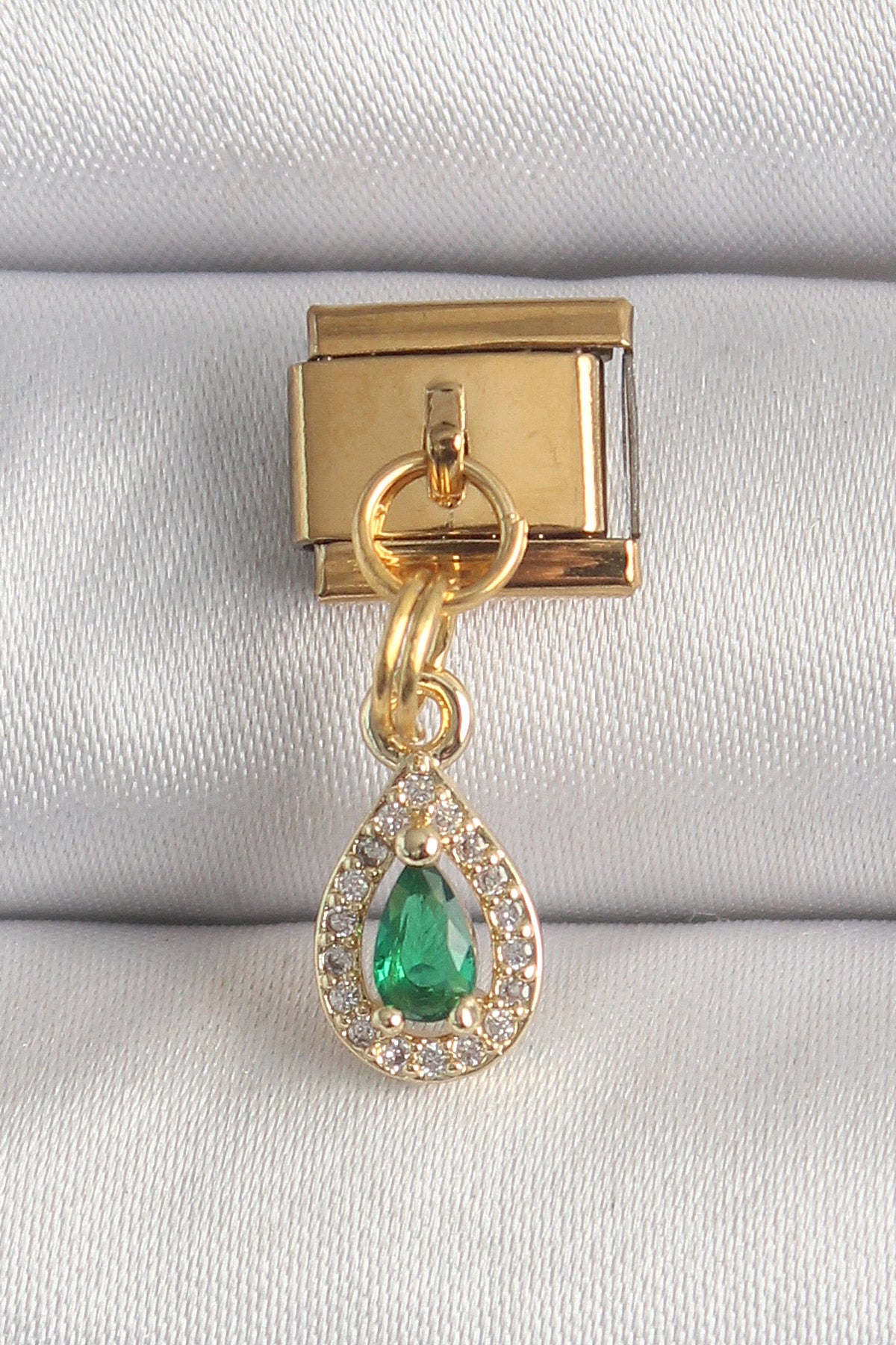 316L Çelik Gold Renk Sallantı Damla Yeşil Zirkon Taşlı Nomination Charm