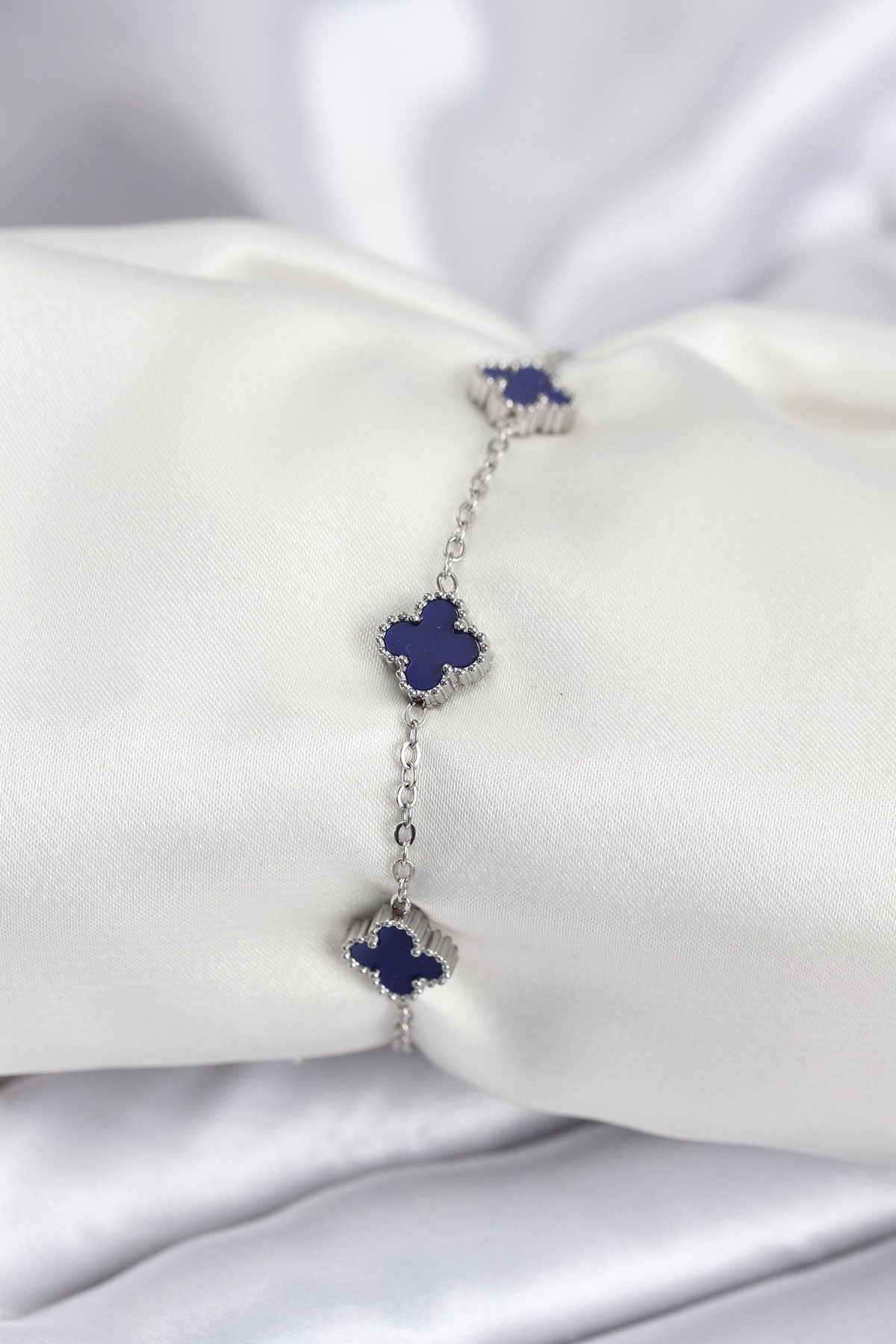 316L Çelik Gümüş Renk Lacivert Baby Boy Yonca Kadın Bileklik