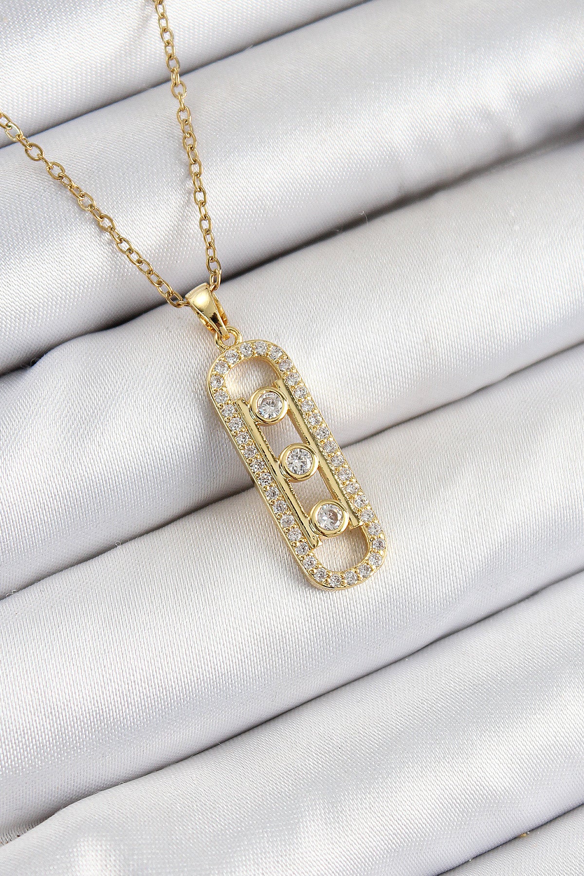 316L Çelik Zirkon Taşlı Messika Model Gold Renk Kadın Kolye