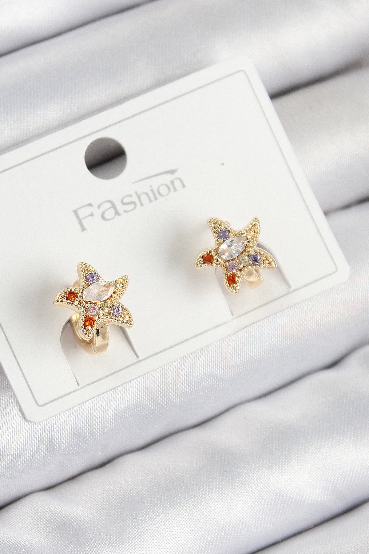 Pirinç Zirkon Taşlı Yıldız Model Gold Renk Çocuk Küpe