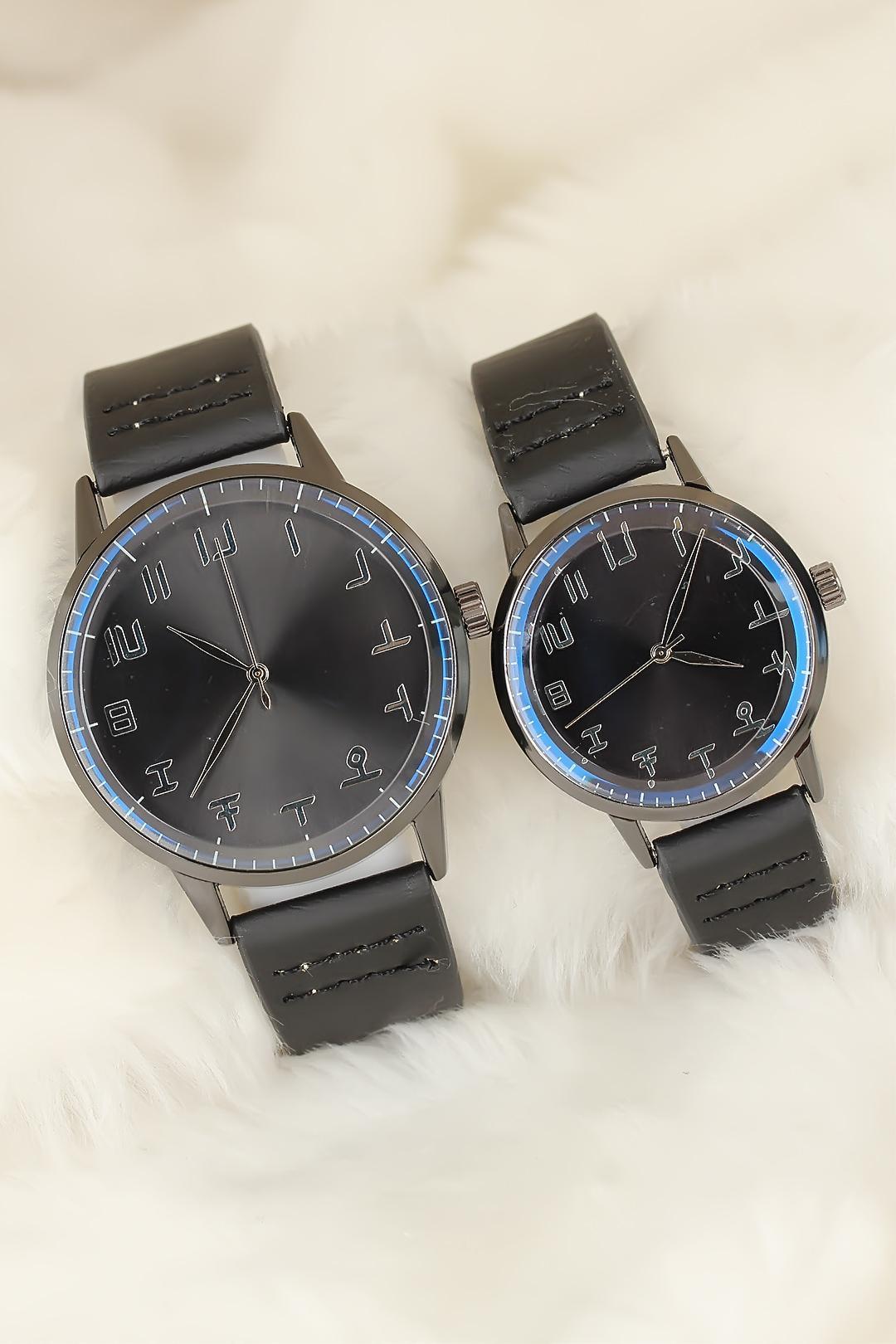 Siyah Deri Kordonlu Füme Renk Metal Kasa Sevgili Saatleri