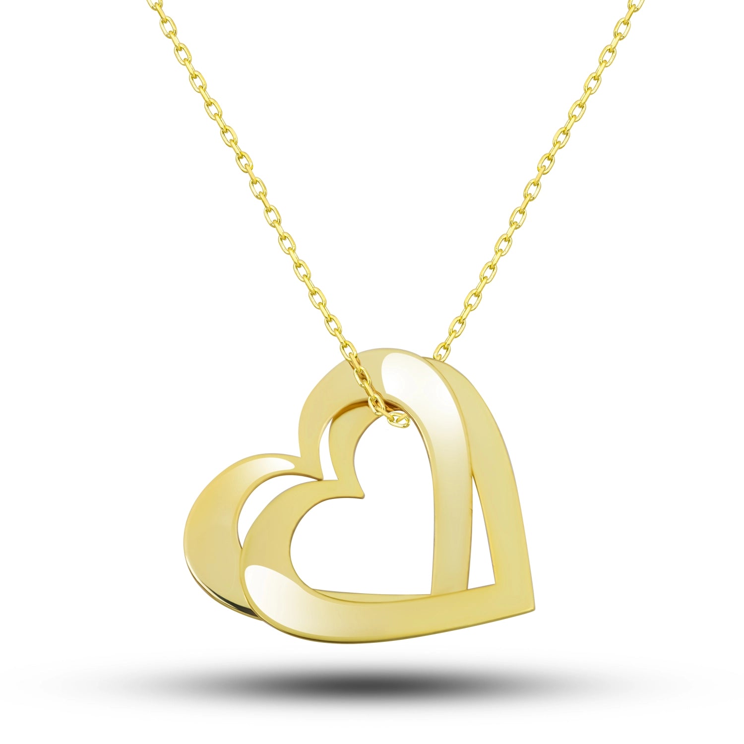 Gümüş Gold Çifte Kalp Aşk Kadın Kolye