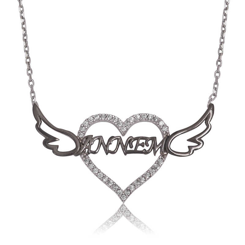 Gümüş Annem Yazılı Kalp Bayan Kolye