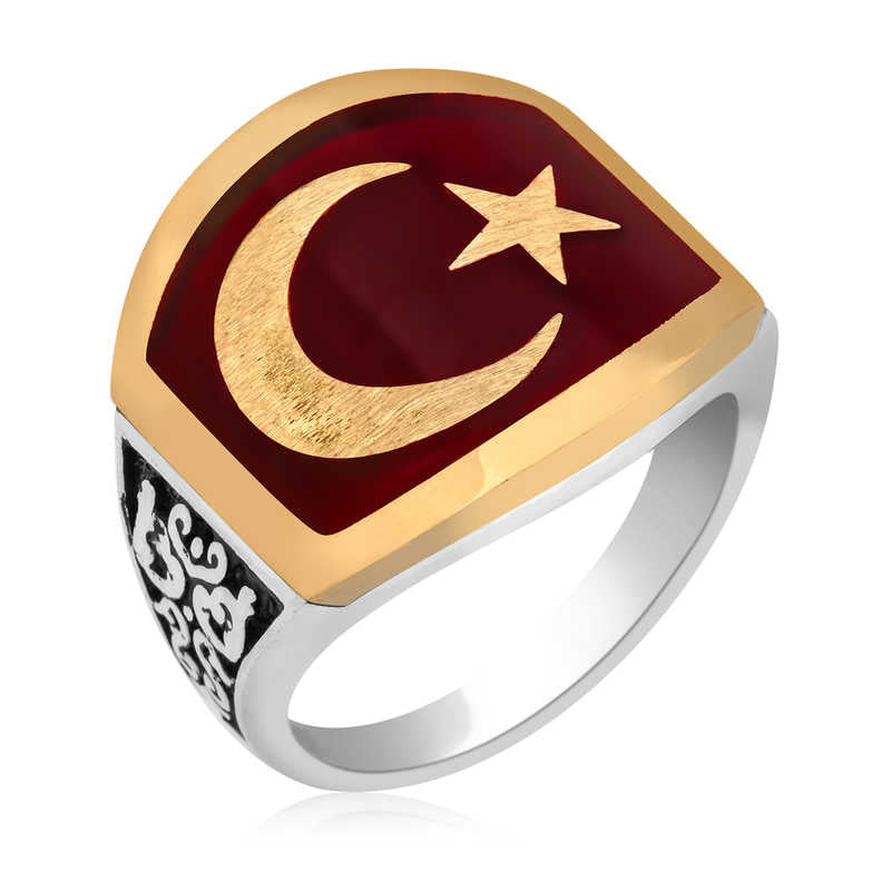 Gümüş Ay Yıldız Erkek Yüzük