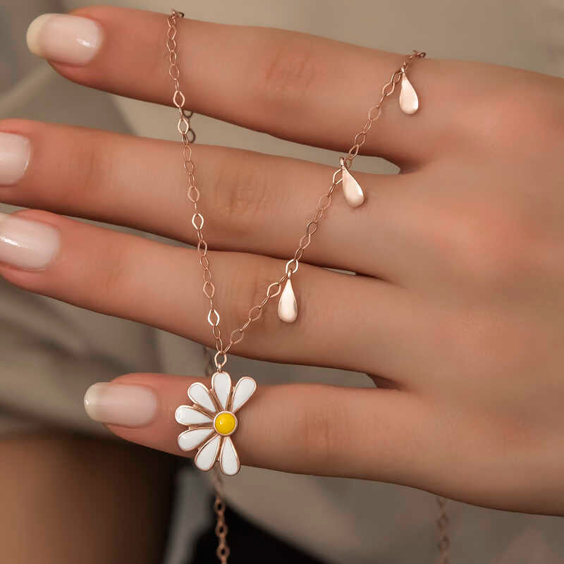 Gümüş Rose Papatya Seviyor Sevmiyor Bayan Kolye