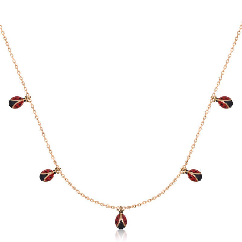 Gümüş Rose Uğur Böceği Şans Kadın Kolye