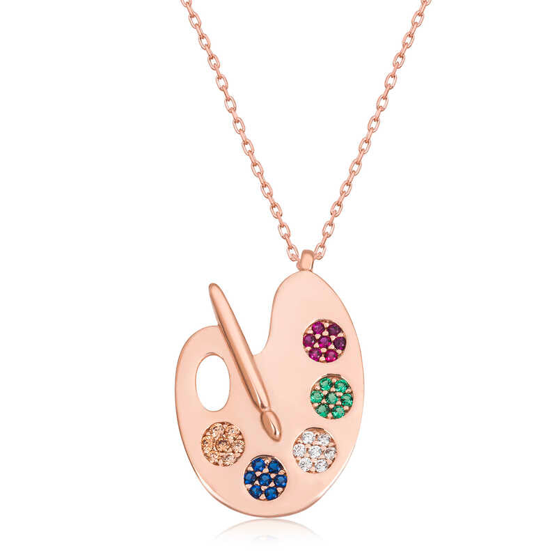 Gümüş Rose Ressam Paleti Kadın Kolye