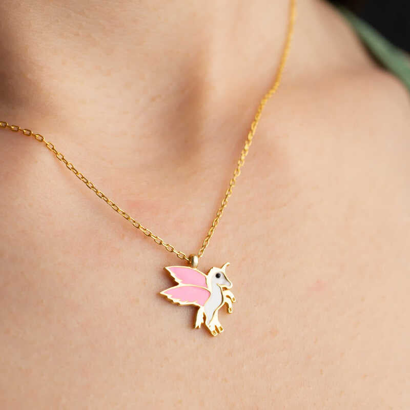 Gümüş Gold Kanatlı At Kolye