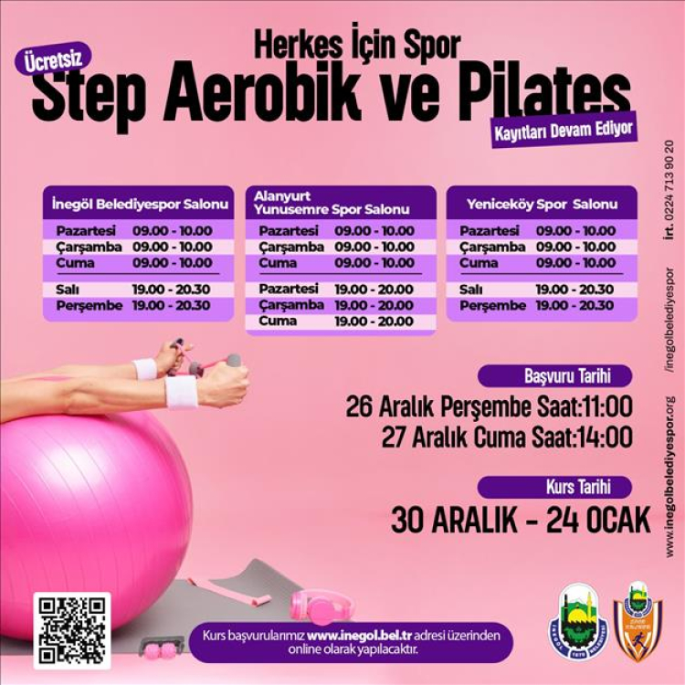 Bursa İnegöl'de ücretsiz step, aerobik ve pilates kayıtları başlıyor