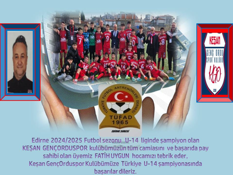 Keşan genç ordu u14, edirne şampiyonu oldu